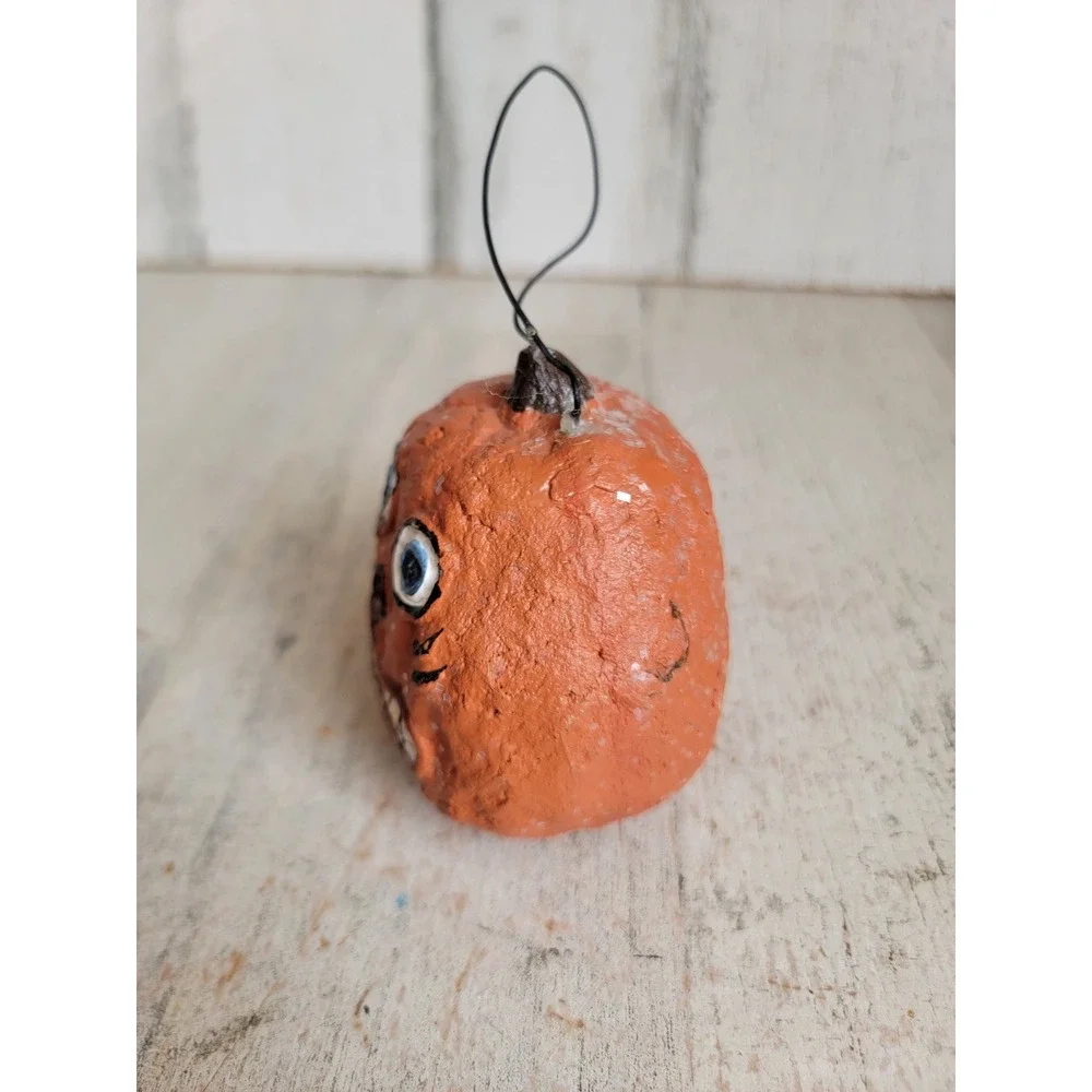 Vintage dept 56? Halloween pumpkin folk art glitter ornament Unique Home decor